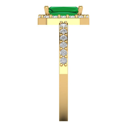 1.92 cttw Simulated Emerald Hidden Halo Engagement Ring - Solid Gold (Emerald Cut,7.5X5.5mm)