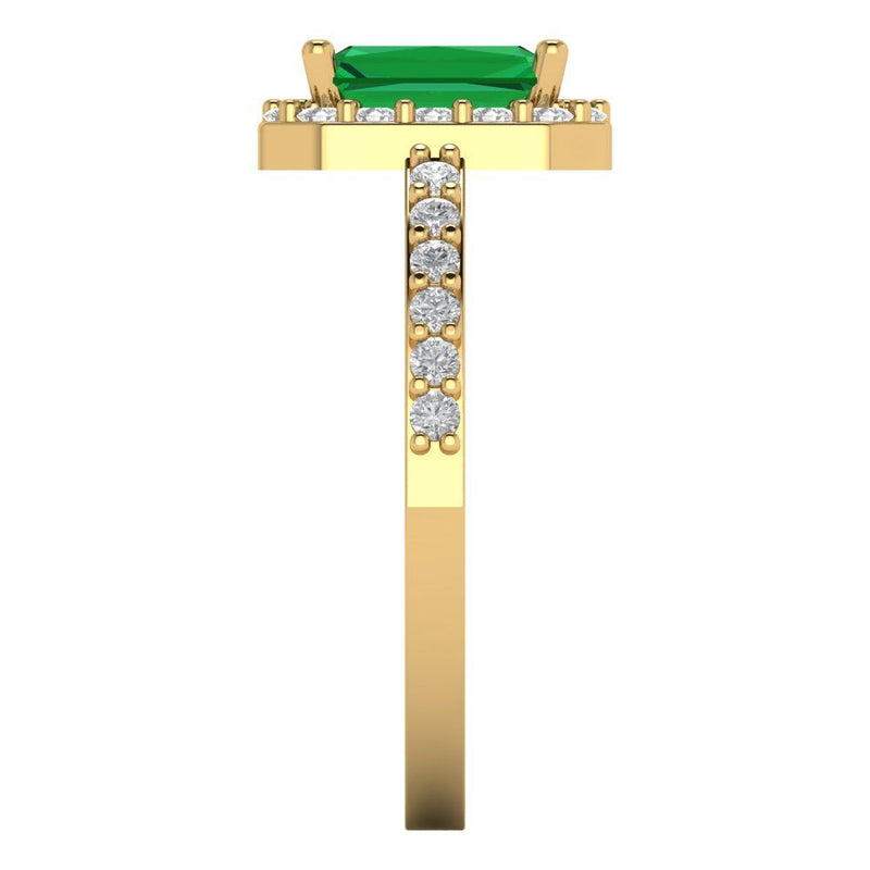 2.07 ct Brilliant Emerald Cut Simulated Emerald Stone Yellow Gold Halo Solitaire with Accents Ring