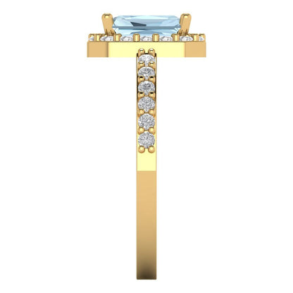 1.92 cttw Natural Aquamarine Hidden Halo Engagement Ring - Solid Gold (Emerald Cut,7.5X5.5mm)