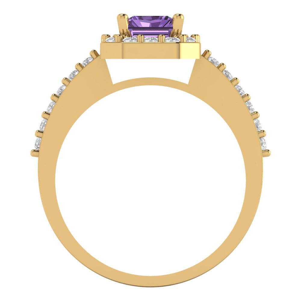 1.92 cttw Simulated Alexandrite Hidden Halo Engagement Ring - Solid Gold (Emerald Cut,7.5X5.5mm)