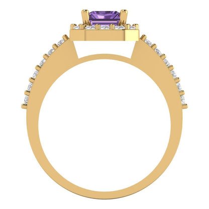 1.92 cttw Simulated Alexandrite Hidden Halo Engagement Ring - Solid Gold (Emerald Cut,7.5X5.5mm)