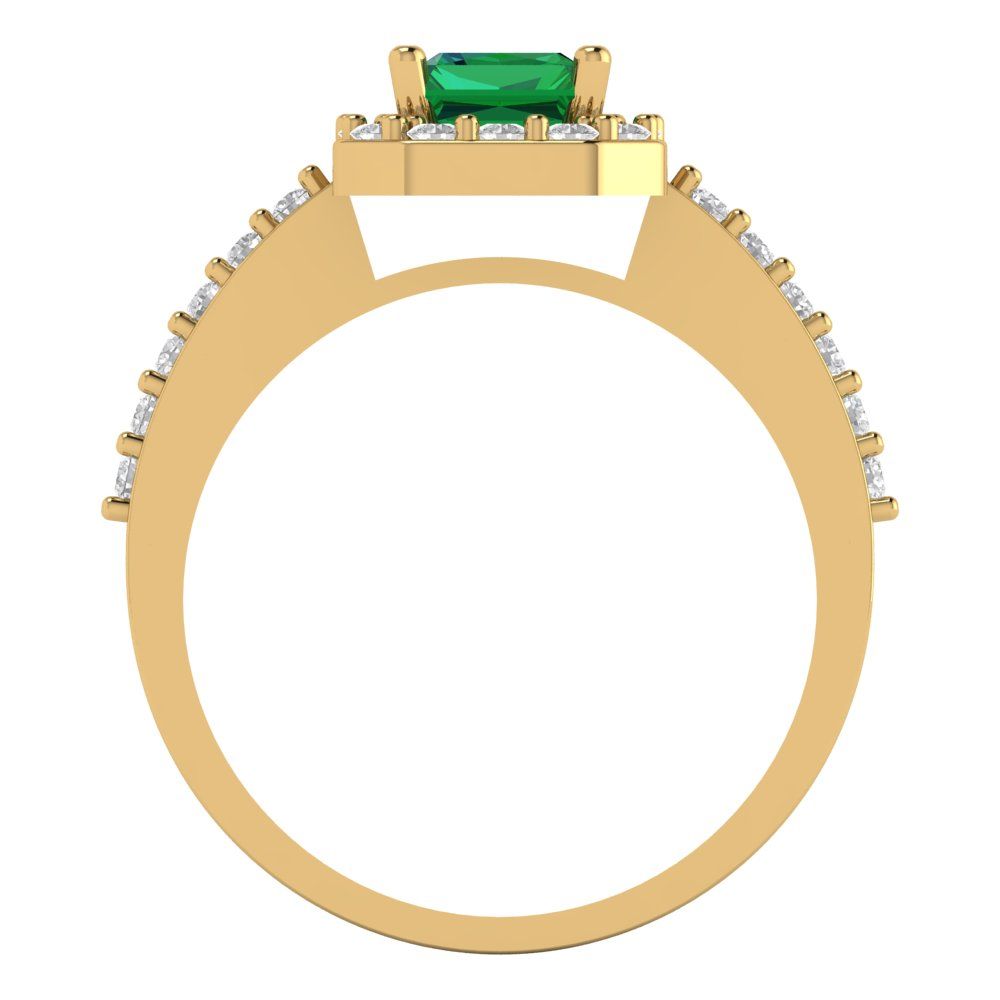 1.92 cttw Simulated Emerald Hidden Halo Engagement Ring - Solid Gold (Emerald Cut,7.5X5.5mm)