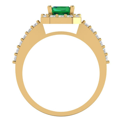 1.92 cttw Simulated Emerald Hidden Halo Engagement Ring - Solid Gold (Emerald Cut,7.5X5.5mm)