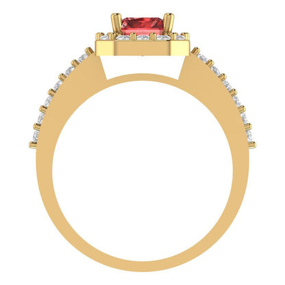 1.92 cttw Natural Garnet Hidden Halo Engagement Ring - Solid Gold (Emerald Cut,7.5X5.5mm)