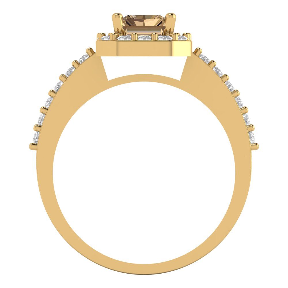 1.92 cttw Zirconia Simulated Champagne Diamond Hidden Halo Engagement Ring - Solid Gold (VVS1, Emerald Cut,7.5X5.5mm)