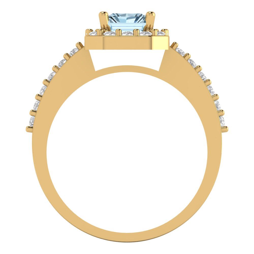 1.92 cttw Natural Sky Blue Topaz Hidden Halo Engagement Ring - Solid Gold (Emerald Cut,7.5X5.5mm)