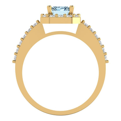 1.92 cttw Natural Sky Blue Topaz Hidden Halo Engagement Ring - Solid Gold (Emerald Cut,7.5X5.5mm)