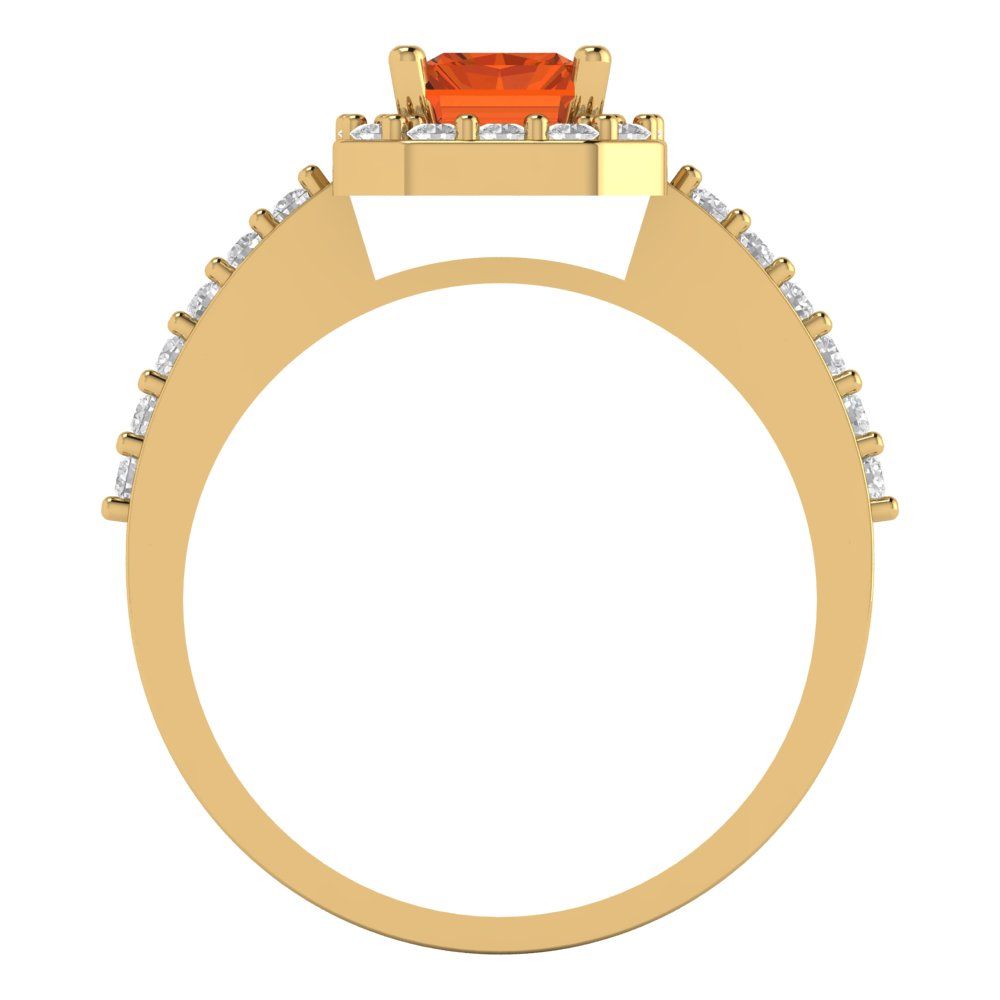 1.92 cttw Zirconia Simulated Red Diamond Hidden Halo Engagement Ring - Solid Gold (VVS1, Emerald Cut,7.5X5.5mm)