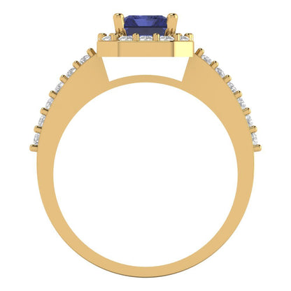 1.92 cttw Simulated Tanzanite Hidden Halo Engagement Ring - Solid Gold (Emerald Cut,7.5X5.5mm)