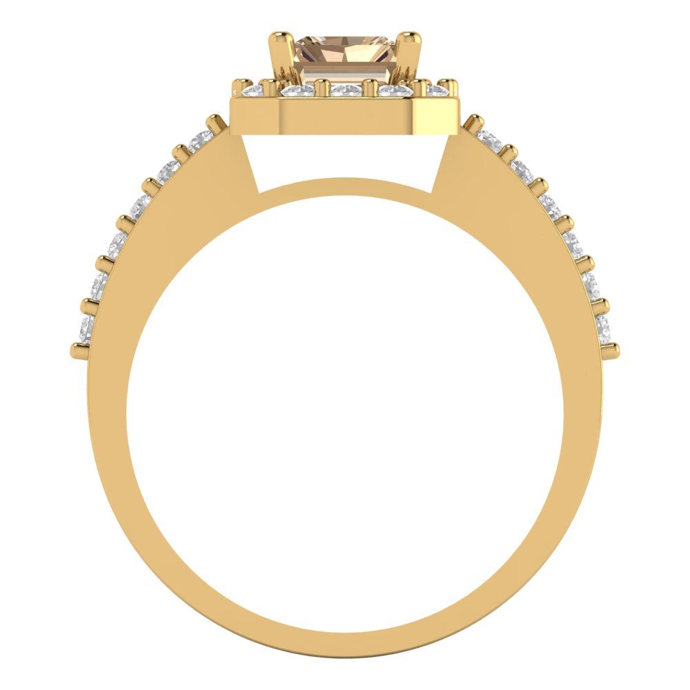 1.92 cttw Yellow Moissanite Hidden Halo Engagement Ring - Solid Gold (Emerald Cut,7.5X5.5mm)