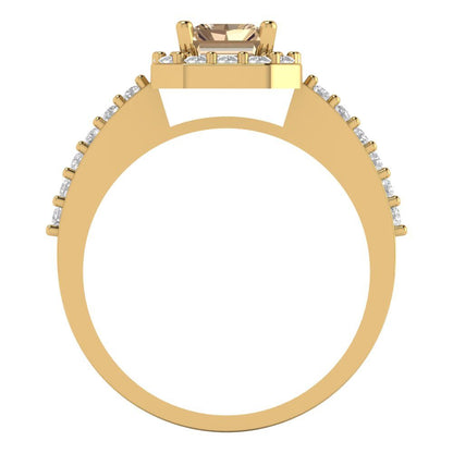 1.92 cttw Yellow Moissanite Hidden Halo Engagement Ring - Solid Gold (Emerald Cut,7.5X5.5mm)