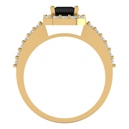 1.92 cttw Natural Onyx Hidden Halo Engagement Ring - Solid Gold (Emerald Cut,7.5X5.5mm)