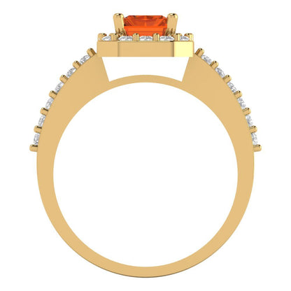 1.92 cttw Simulated Pink Tourmaline Hidden Halo Engagement Ring - Solid Gold (Emerald Cut,7.5X5.5mm)