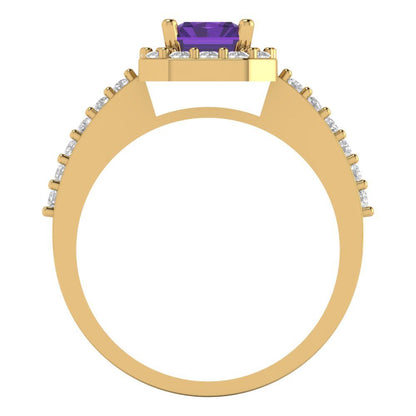 1.92 cttw Natural Amethyst Hidden Halo Engagement Ring - Solid Gold (Emerald Cut,7.5X5.5mm)