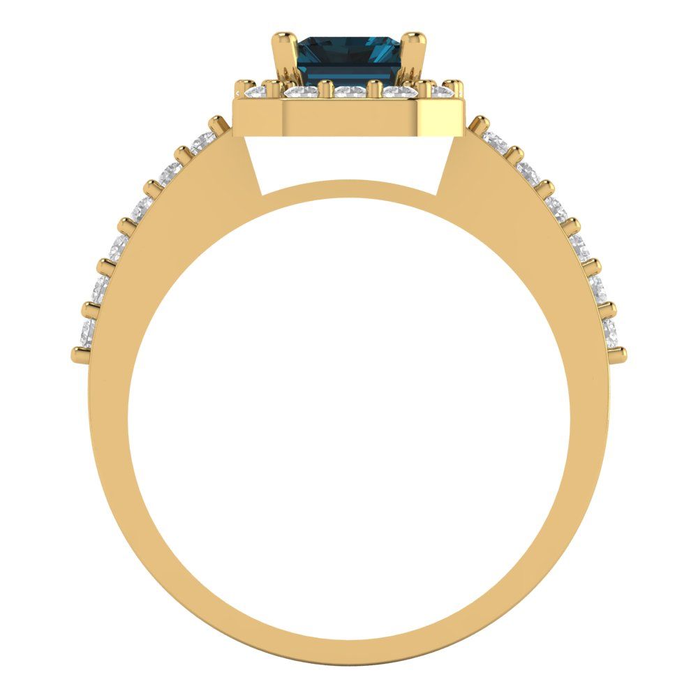 1.92 cttw Natural London Blue Topaz Hidden Halo Engagement Ring - Solid Gold (Emerald Cut,7.5X5.5mm)