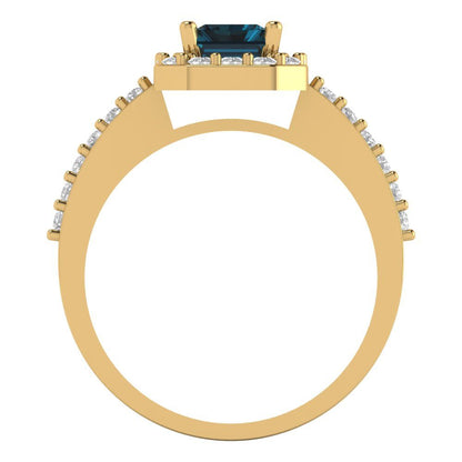 1.92 cttw Natural London Blue Topaz Hidden Halo Engagement Ring - Solid Gold (Emerald Cut,7.5X5.5mm)
