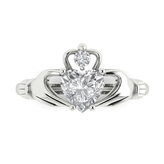 1.05 cttw Zirconia Simulated Diamond Celtic Claddagh Engagement Ring - Solid White Gold (VVS1, Heart Cut,6.5mm)