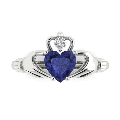 1.05 cttw Simulated Tanzanite Celtic Claddagh Engagement Ring - Solid Gold (Heart Cut,6.5mm)