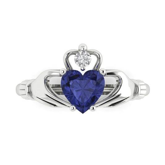 1.05 cttw Simulated Tanzanite Celtic Claddagh Engagement Ring - Solid White Gold (VVS1, Heart Cut,6.5mm)