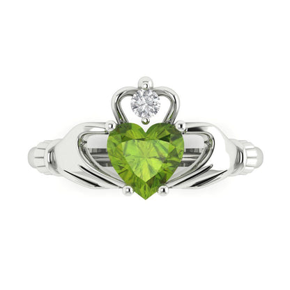 1.05 cttw Natural Peridot Celtic Claddagh Engagement Ring - Solid Gold (Heart Cut,6.5mm)