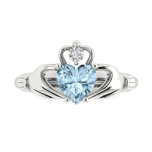 1.05 cttw Natural Swiss Blue Topaz Celtic Claddagh Engagement Ring - Solid White Gold (VVS1, Heart Cut,6.5mm)
