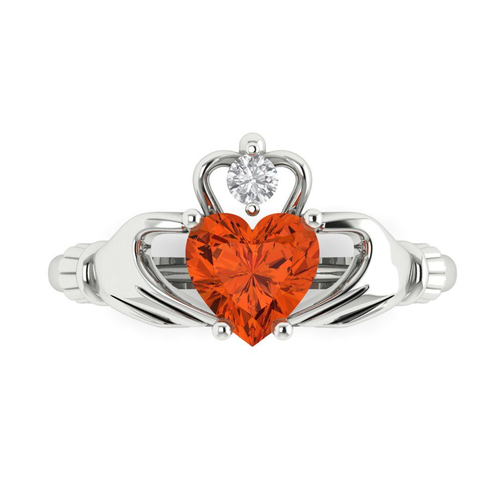 1.05 cttw Zirconia Simulated Red Diamond Celtic Claddagh Engagement Ring - Solid Gold (VVS1, Heart Cut,6.5mm)