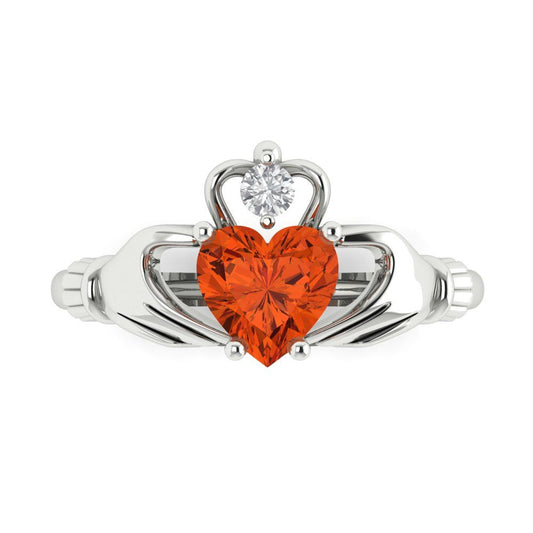 1.05 cttw Zirconia Simulated Red Diamond Celtic Claddagh Engagement Ring - Solid White Gold (VVS1, Heart Cut,6.5mm)