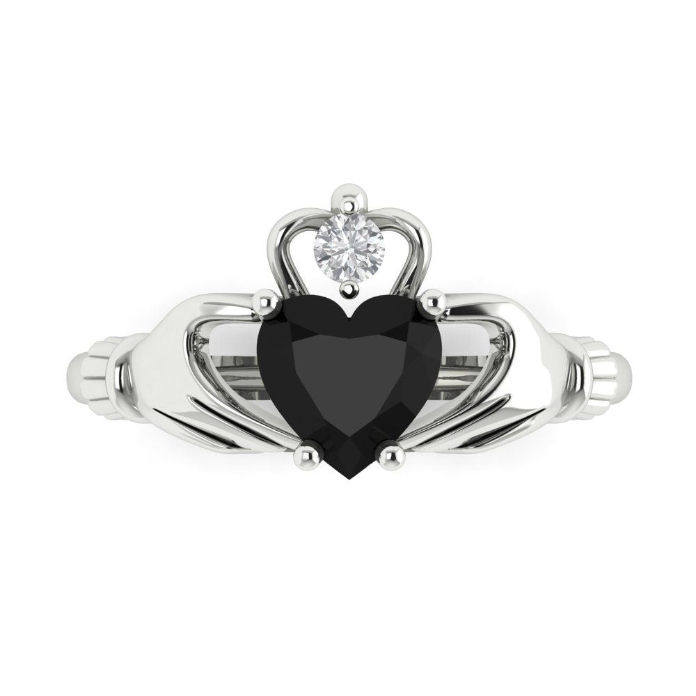 1.05 cttw Natural Onyx Celtic Claddagh Engagement Ring - Solid Gold (Heart Cut,6.5mm)