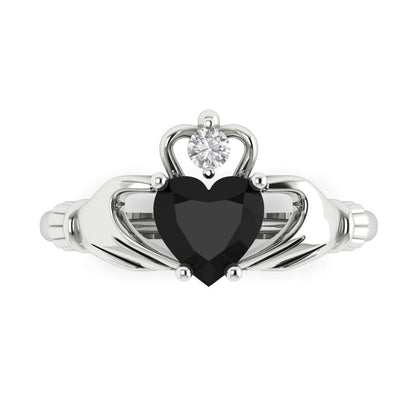 1.05 cttw Natural Onyx Celtic Claddagh Engagement Ring - Solid Gold (Heart Cut,6.5mm)