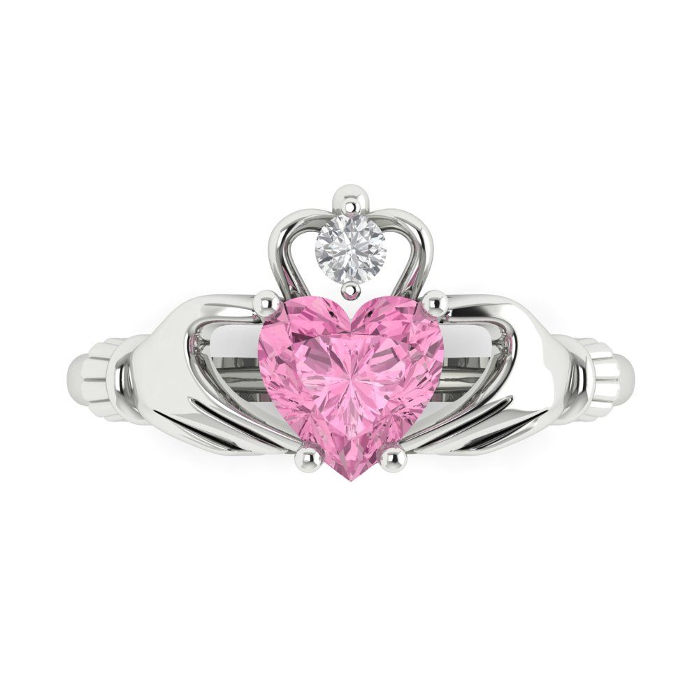 1.05 cttw Zirconia Simulated Pink Diamond Celtic Claddagh Engagement Ring - Solid Gold (VVS1, Heart Cut,6.5mm)