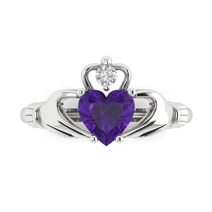 1.05 cttw Natural Amethyst Celtic Claddagh Engagement Ring - Solid Gold (Heart Cut,6.5mm)