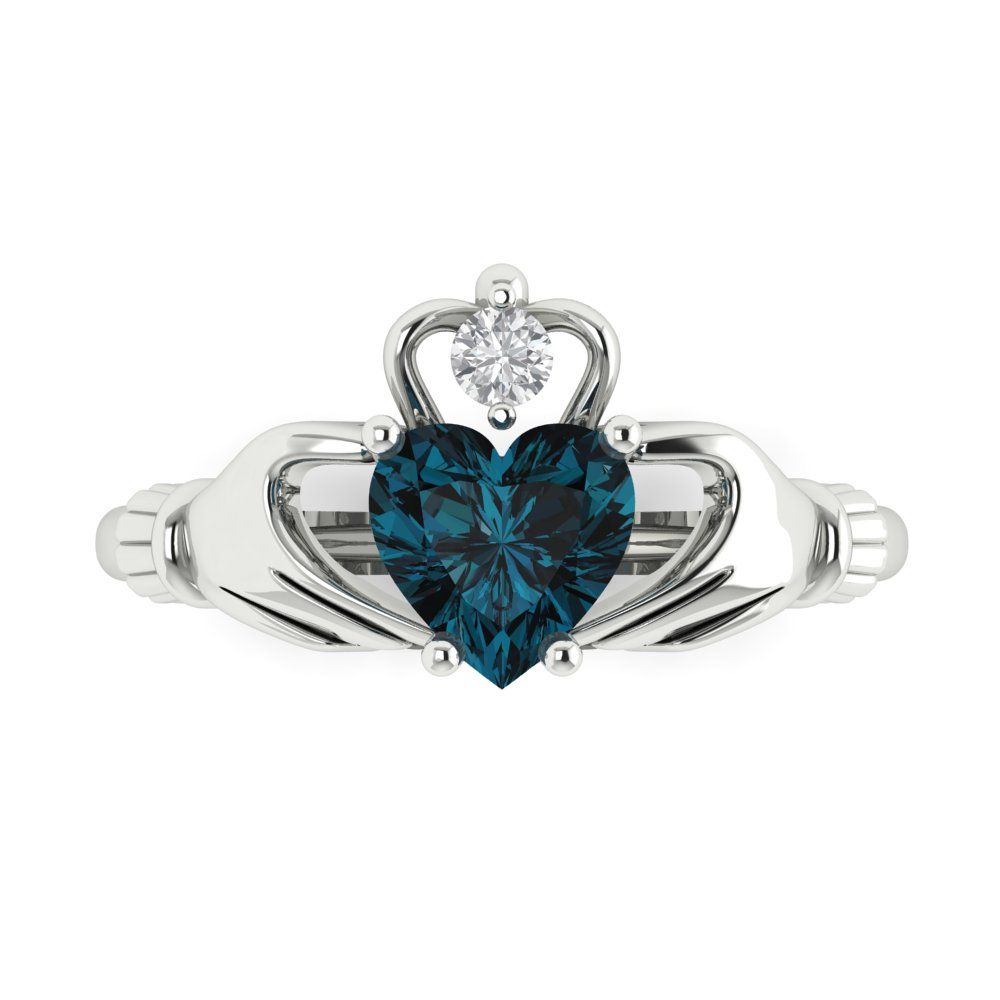 1.05 cttw Natural London Blue Topaz Celtic Claddagh Engagement Ring - Solid Gold (Heart Cut,6.5mm)