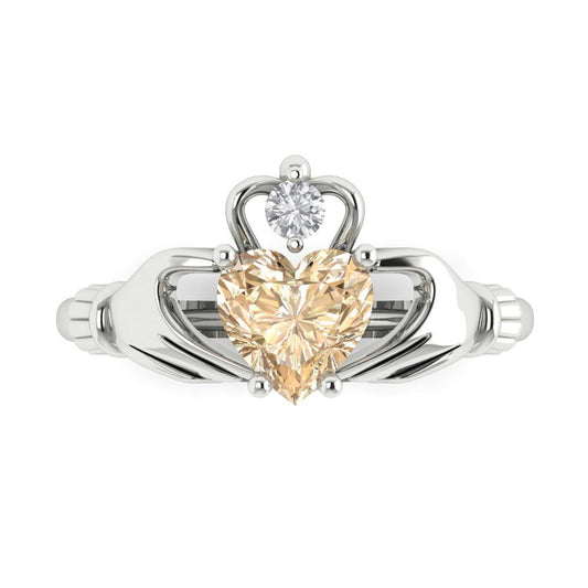 1.05 cttw Natural Morganite Celtic Claddagh Engagement Ring - Solid White Gold (VVS1, Heart Cut,6.5mm)