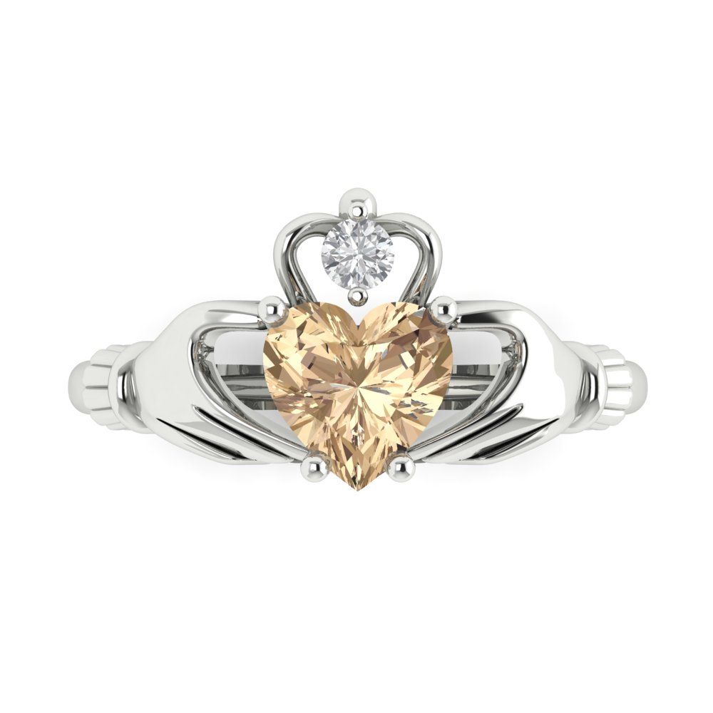 1.05 cttw Yellow Moissanite Celtic Claddagh Engagement Ring - Solid Gold (Heart Cut,6.5mm)