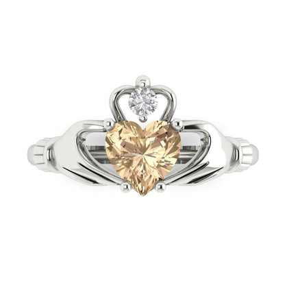 1.05 cttw Yellow Moissanite Celtic Claddagh Engagement Ring - Solid Gold (Heart Cut,6.5mm)