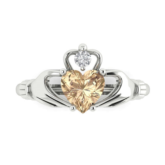 1.05 cttw Yellow Moissanite Celtic Claddagh Engagement Ring - Solid White Gold (VVS1, Heart Cut,6.5mm)