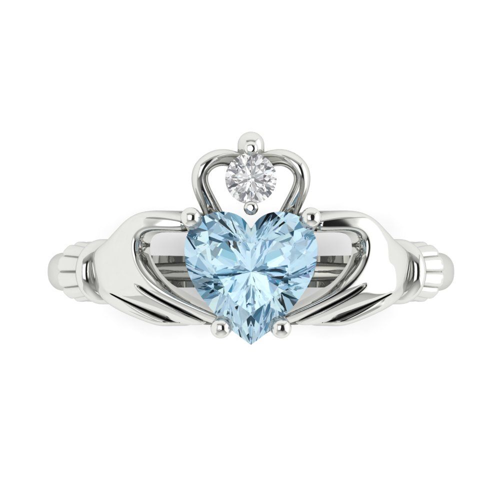 1.05 cttw Natural Aquamarine Celtic Claddagh Engagement Ring - Solid Gold (Heart Cut,6.5mm)
