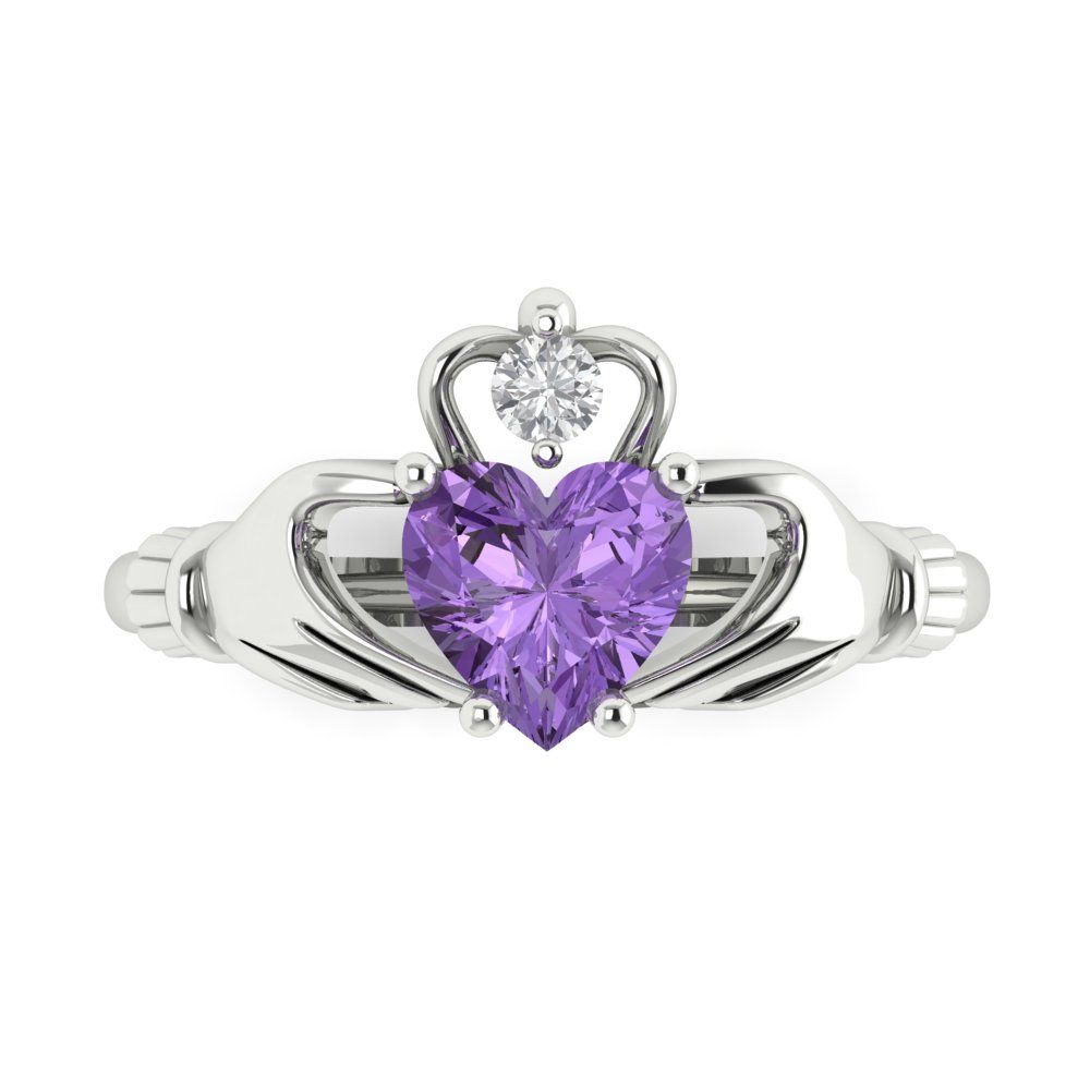 1.05 cttw Simulated Alexandrite Celtic Claddagh Engagement Ring - Solid Gold (Heart Cut,6.5mm)