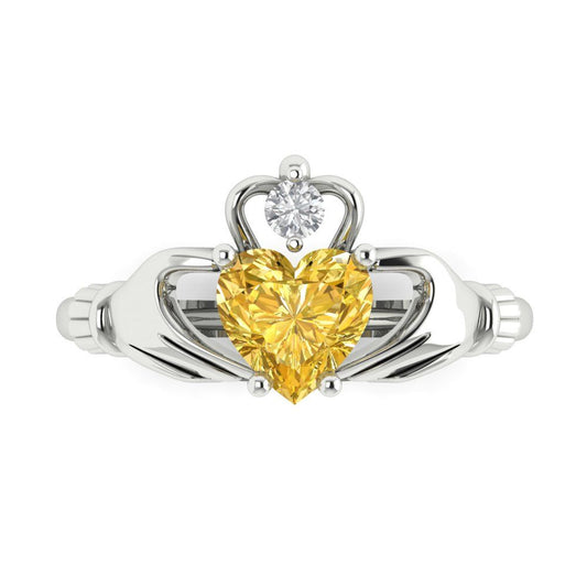 1.05 cttw Natural Citrine Celtic Claddagh Engagement Ring - Solid White Gold (VVS1, Heart Cut,6.5mm)