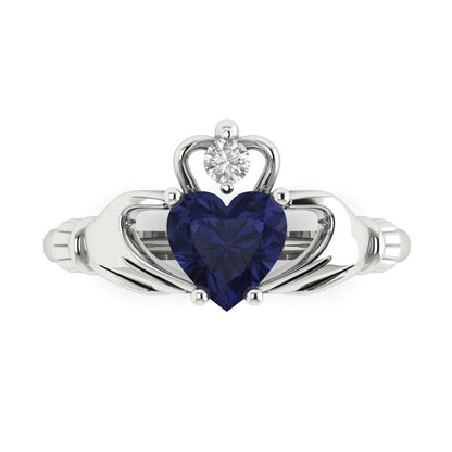 1.05 cttw Simulated Blue Sapphire Celtic Claddagh Engagement Ring - Solid Gold (Heart Cut,6.5mm)