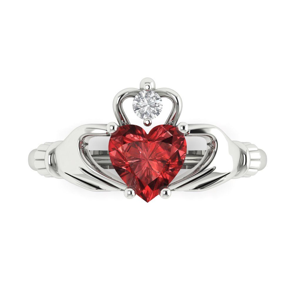 1.05 cttw Natural Garnet Celtic Claddagh Engagement Ring - Solid Gold (Heart Cut,6.5mm)