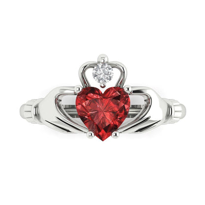 1.05 cttw Natural Garnet Celtic Claddagh Engagement Ring - Solid Gold (Heart Cut,6.5mm)