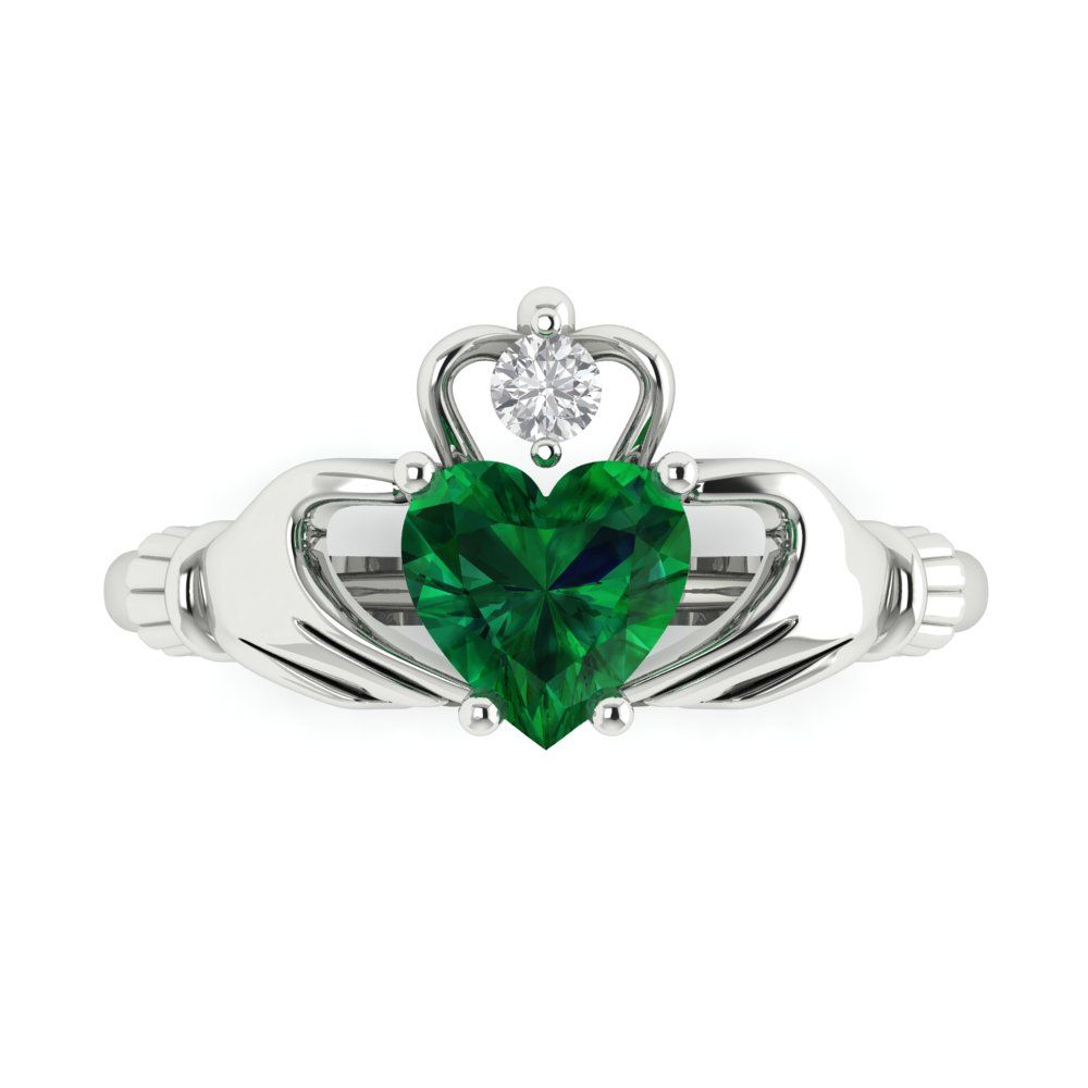 1.05 cttw Simulated Emerald Celtic Claddagh Engagement Ring - Solid Gold (Heart Cut,6.5mm)
