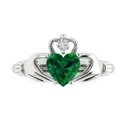 1.05 cttw Simulated Emerald Celtic Claddagh Engagement Ring - Solid Gold (Heart Cut,6.5mm)