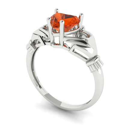 1.05 cttw Zirconia Simulated Red Diamond Celtic Claddagh Engagement Ring - Solid Gold (VVS1, Heart Cut,6.5mm)