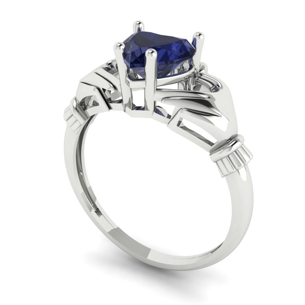 1.05 cttw Simulated Blue Sapphire Celtic Claddagh Engagement Ring - Solid Gold (Heart Cut,6.5mm)