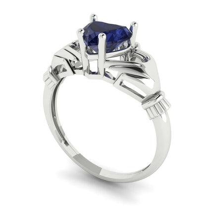 1.05 cttw Simulated Blue Sapphire Celtic Claddagh Engagement Ring - Solid Gold (Heart Cut,6.5mm)