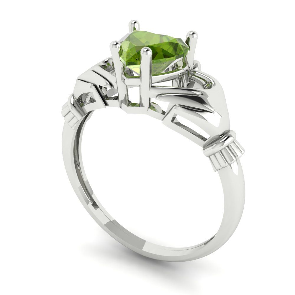 1.05 cttw Natural Peridot Celtic Claddagh Engagement Ring - Solid Gold (Heart Cut,6.5mm)