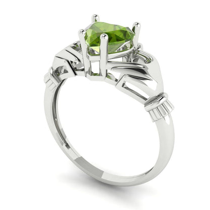 1.05 cttw Natural Peridot Celtic Claddagh Engagement Ring - Solid Gold (Heart Cut,6.5mm)