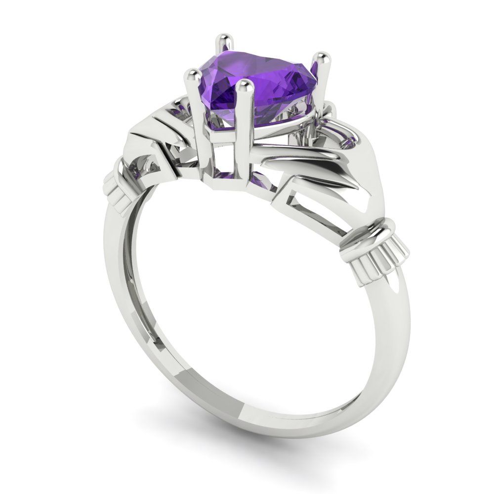 1.05 cttw Natural Amethyst Celtic Claddagh Engagement Ring - Solid Gold (Heart Cut,6.5mm)